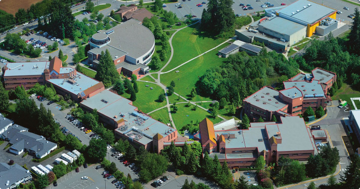 drone shot of UFV campus