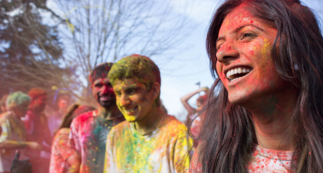 Indian students celebrating holi